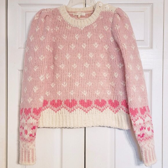 LoveShackFancy Rosie Heart Alpaca Wool Puff Shoulder Sweater - Picture 5 of 11